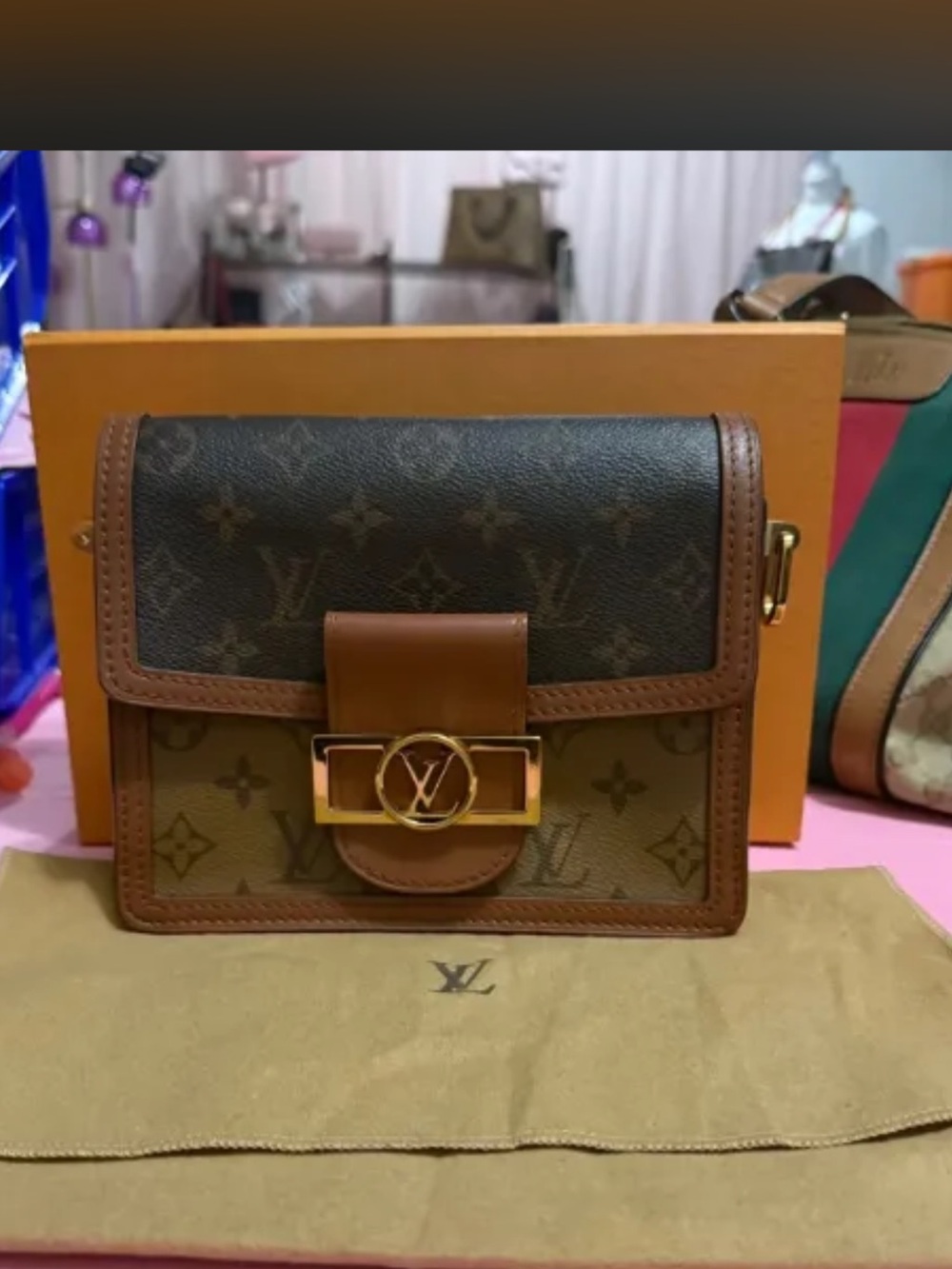 Louis Vuitton Dauphine Two-Tone Monogram Crossbody Bag with Gold Hardware